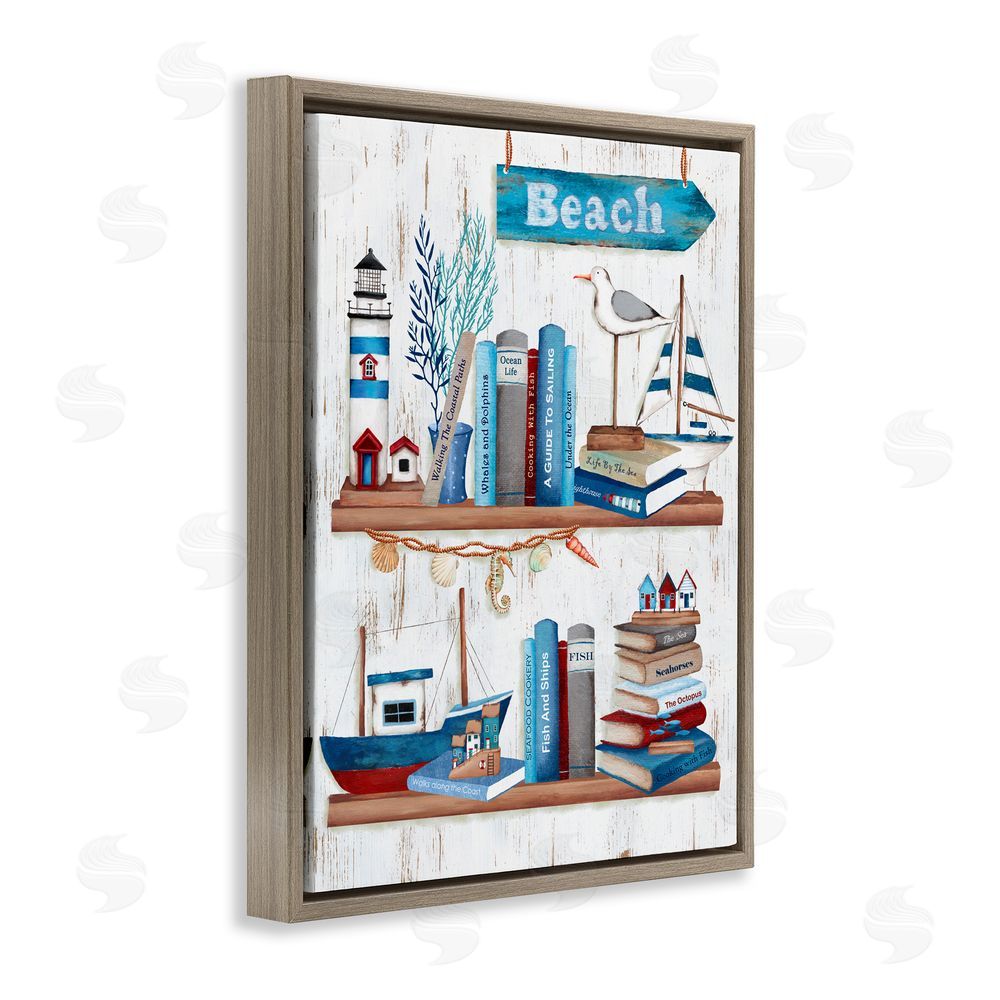 Emma Leach Nautical Books on Shelf Brown Floating Frame Canvas Art Print