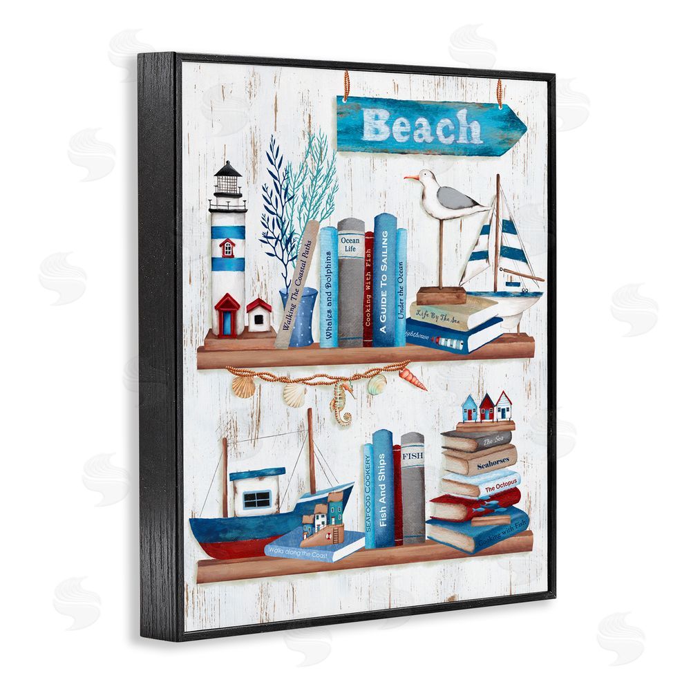 Emma Leach Nautical Books on Shelf Black Framed Giclee Art Print