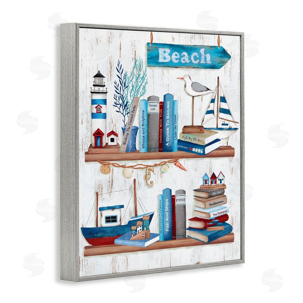 Emma Leach Nautical Books on Shelf Gray Framed Giclee Art Print