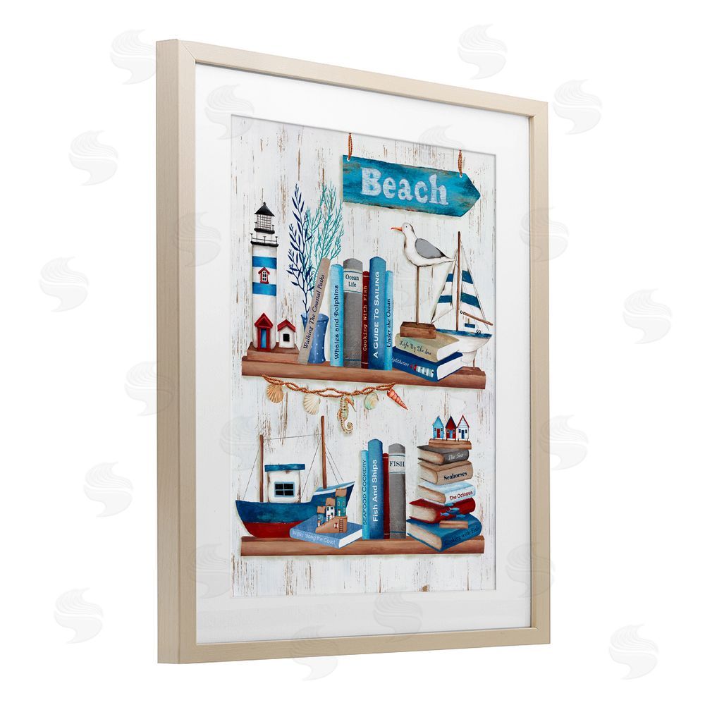 Emma Leach Nautical Books on Shelf Birch Framed Print Under Glass Art