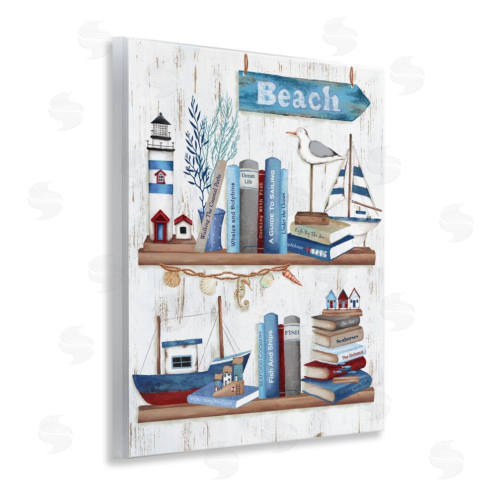 Emma Leach Nautical Books on Shelf Wall Plaque Art Print