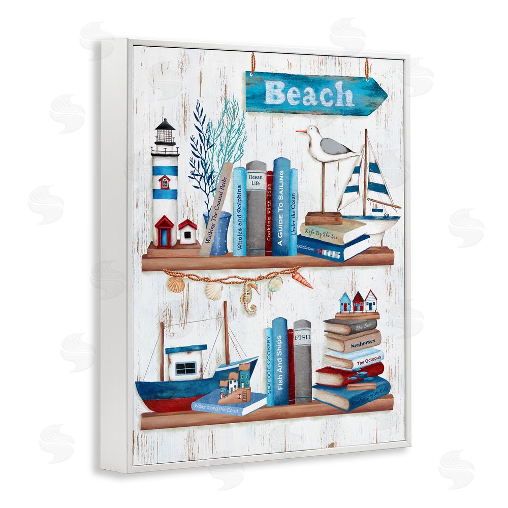 Emma Leach Nautical Books on Shelf White Frame Giclee Art Print