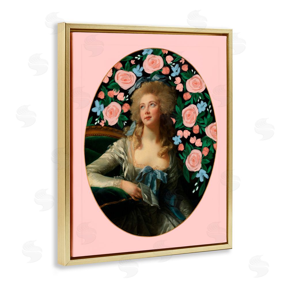 Cherrywood Lane Timeless Victorian Lady & Flowers Gold Floating Frame Canvas Wall Art Print