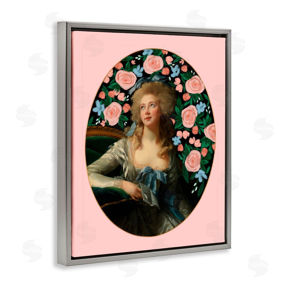 Cherrywood Lane Timeless Victorian Lady & Flowers Gray Floating Frame Canvas Wall Art Print