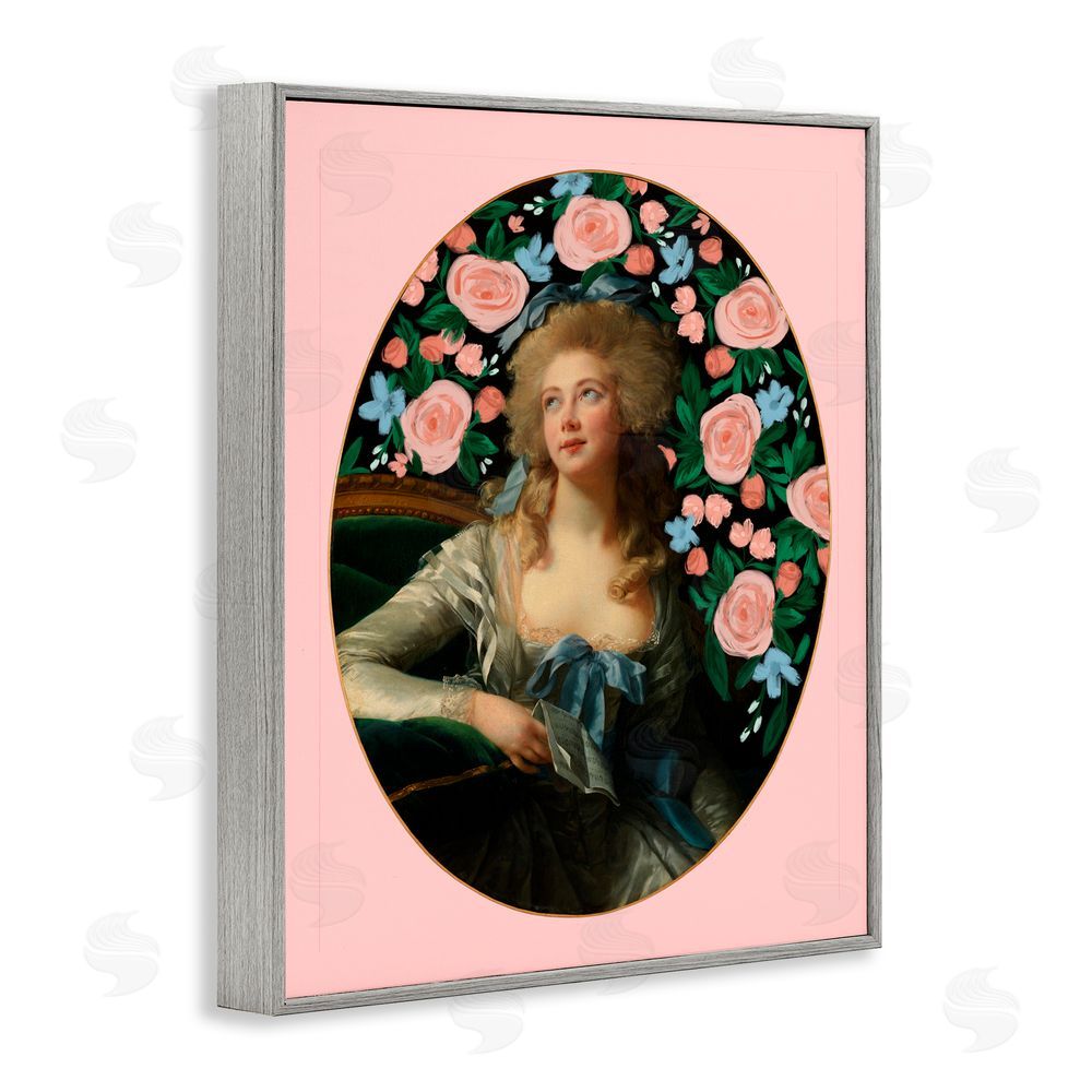Cherrywood Lane Timeless Victorian Lady & Flowers Gray Framed Giclee Wall Art Print
