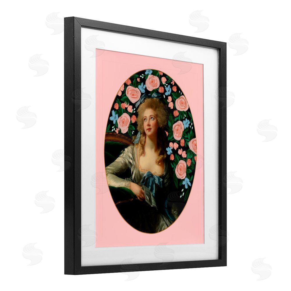 Cherrywood Lane Timeless Victorian Lady & Flowers Black Framed Print Under Glass with White Mat Wall Art