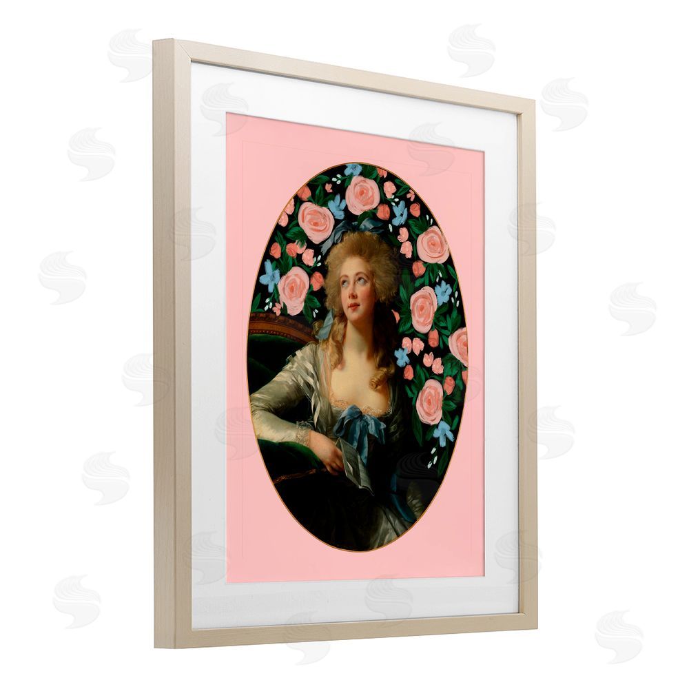 Cherrywood Lane Timeless Victorian Lady & Flowers Birch Framed Print Under Glass with White Mat Wall Art