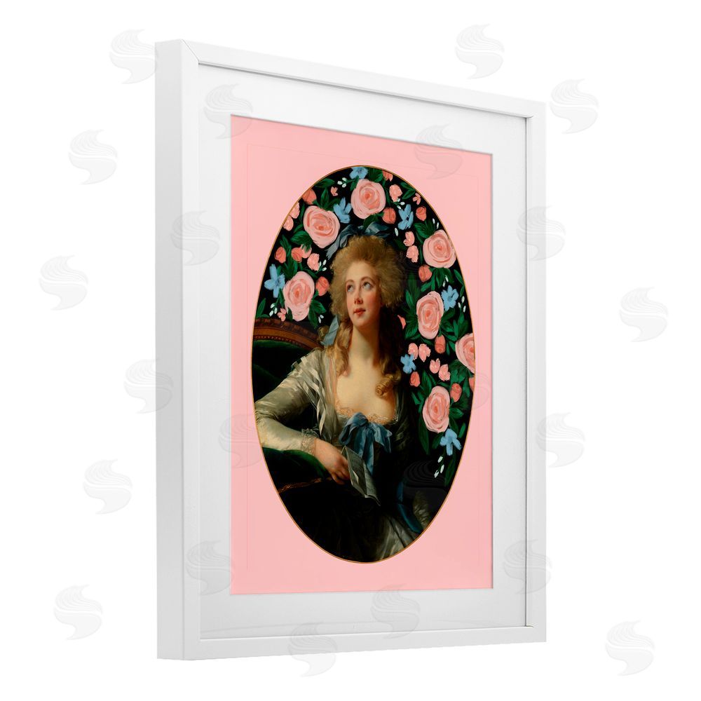 Cherrywood Lane Timeless Victorian Lady & Flowers White Framed Print Under Glass with Mat Wall Art