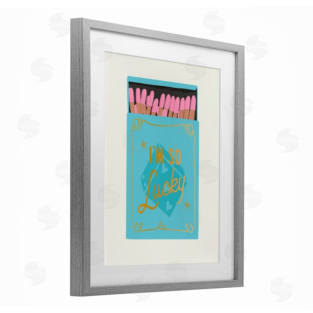 Cherrywood Lane I'm So Lucky Matchbox Gray Framed Print Under Glass with White Mat Wall Art