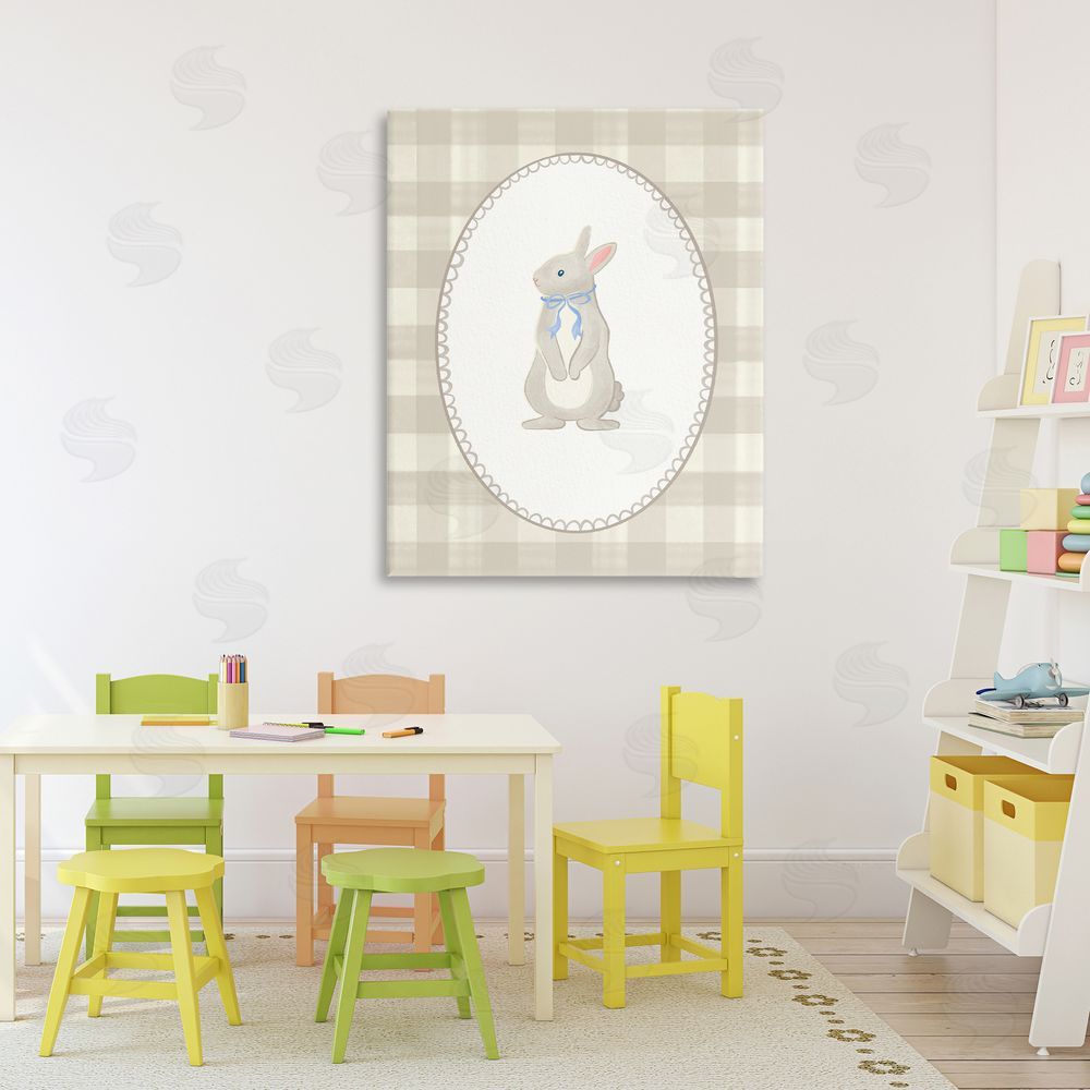 The Paper Curator Bunny on Green Plaid Canvas Art on Wall
