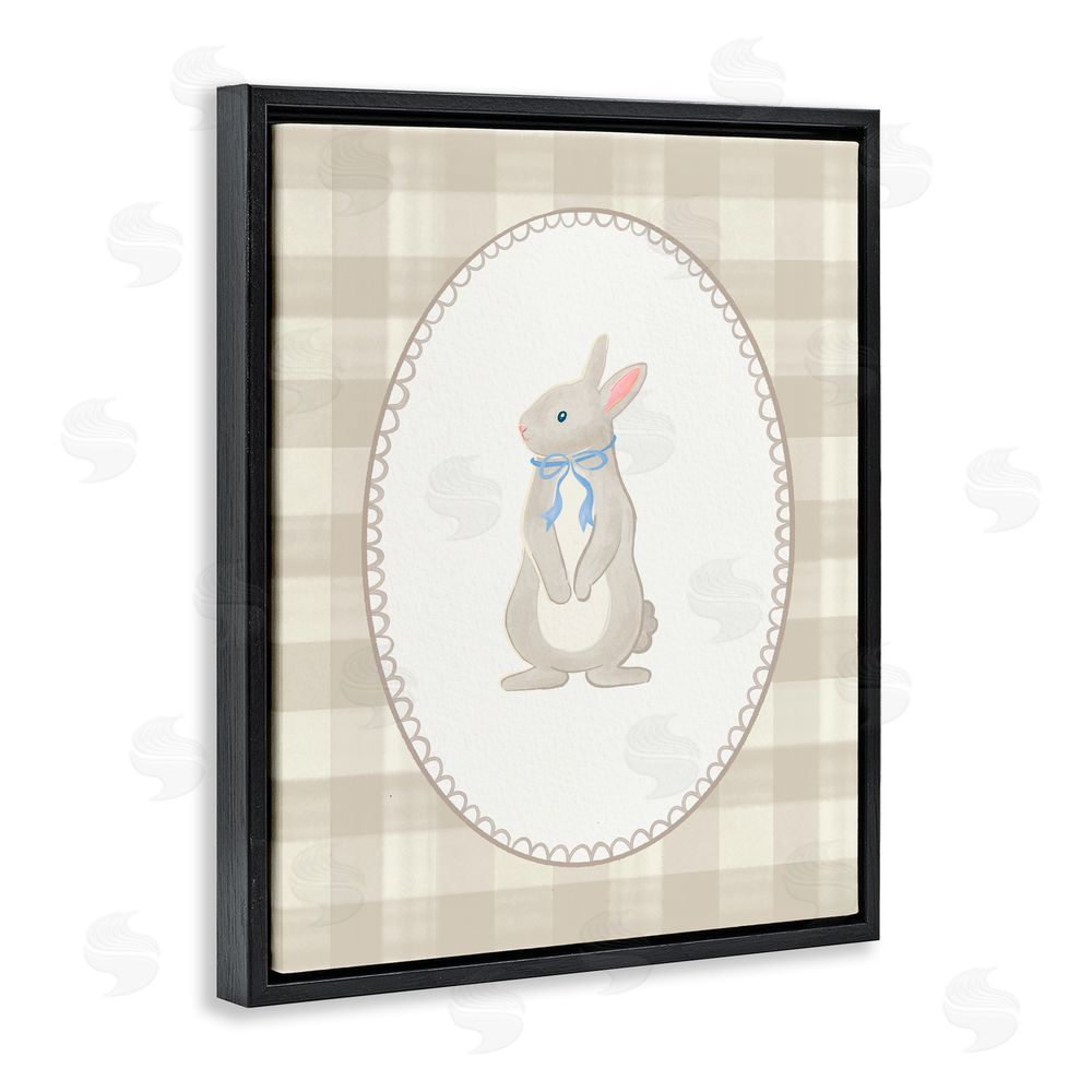 The Paper Curator Bunny on Green Plaid Black Floating Frame Canvas Wall Art Print