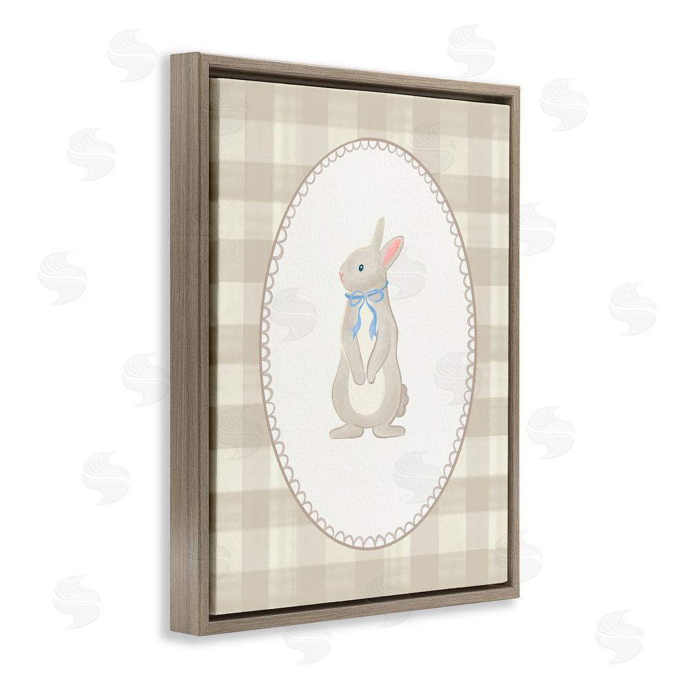 The Paper Curator Bunny on Green Plaid Brown Floating Frame Canvas Wall Art Print
