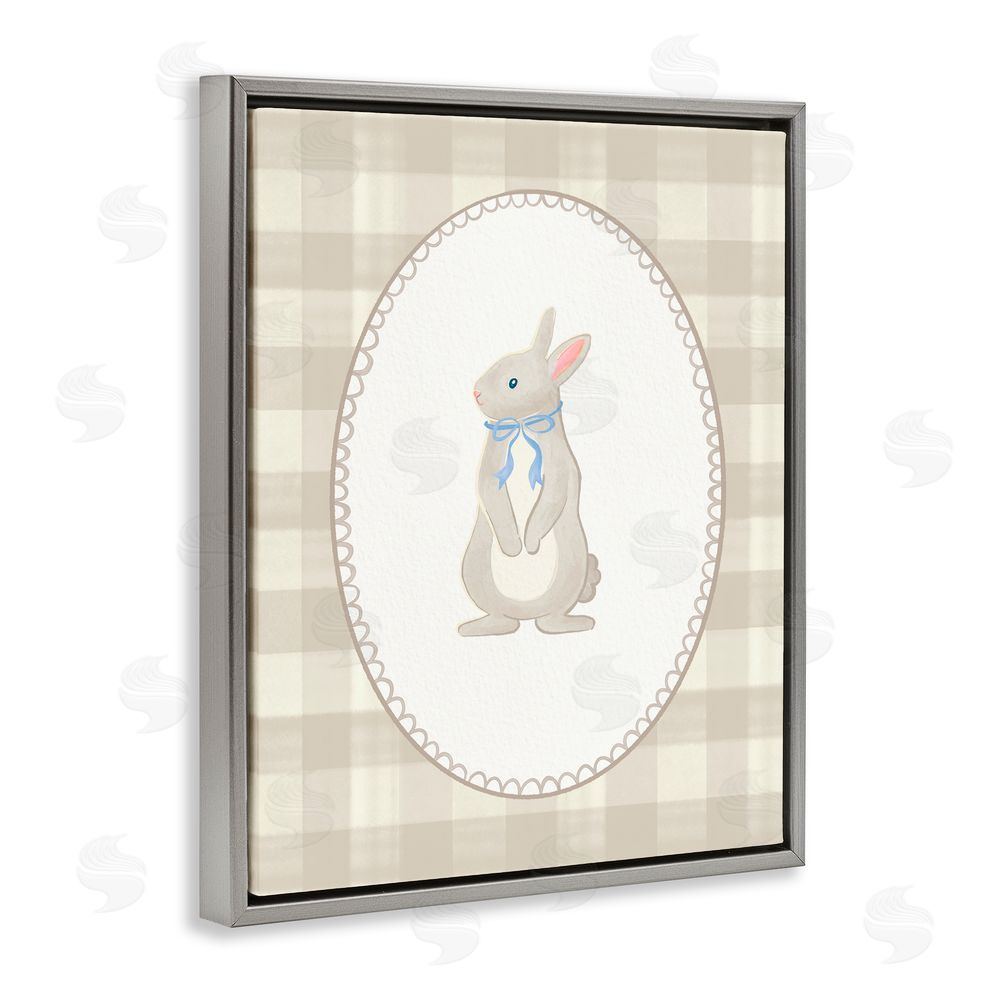 The Paper Curator Bunny on Green Plaid Gray Floating Frame Canvas Wall Art Print