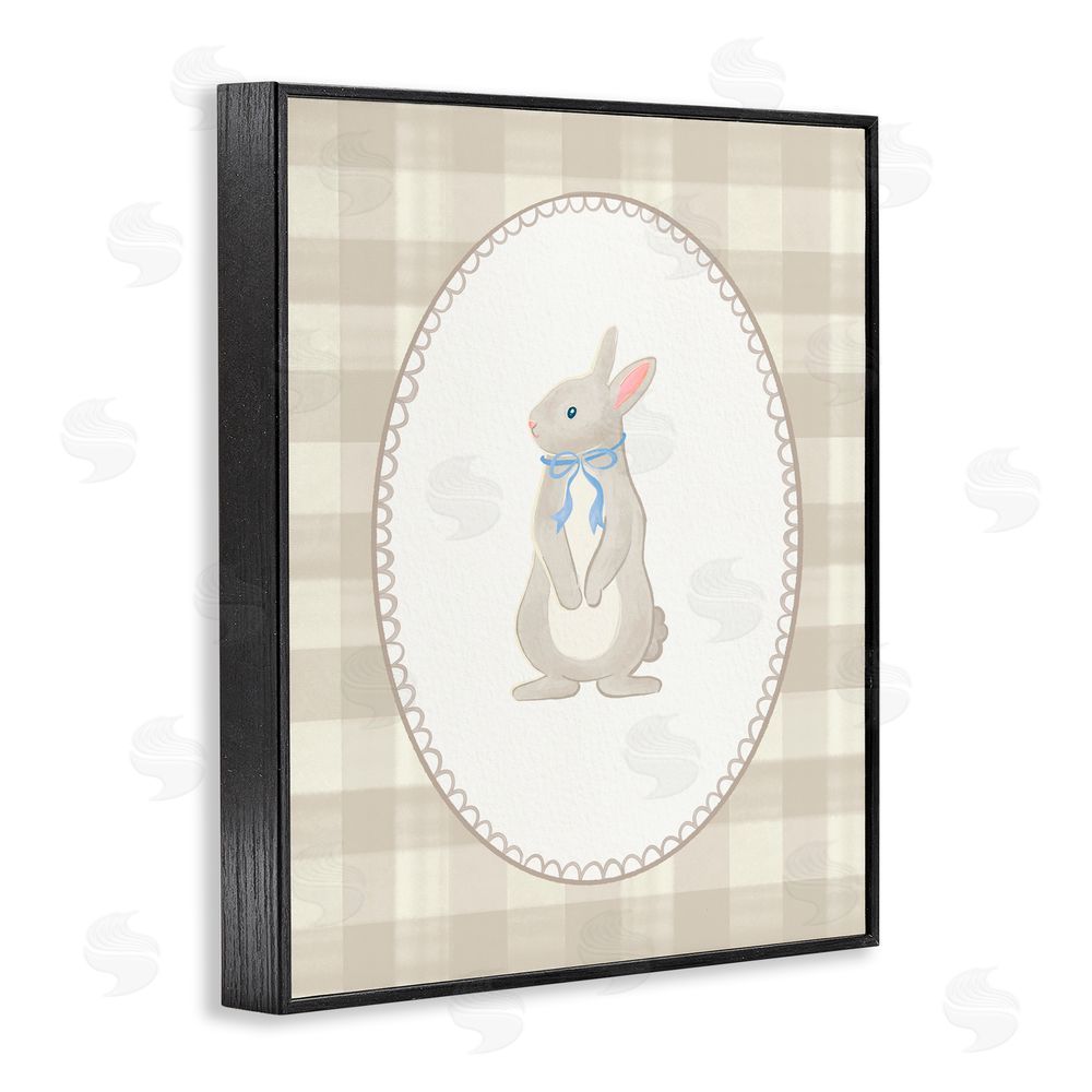 The Paper Curator Bunny on Green Plaid Black Framed Giclee Wall Art Print