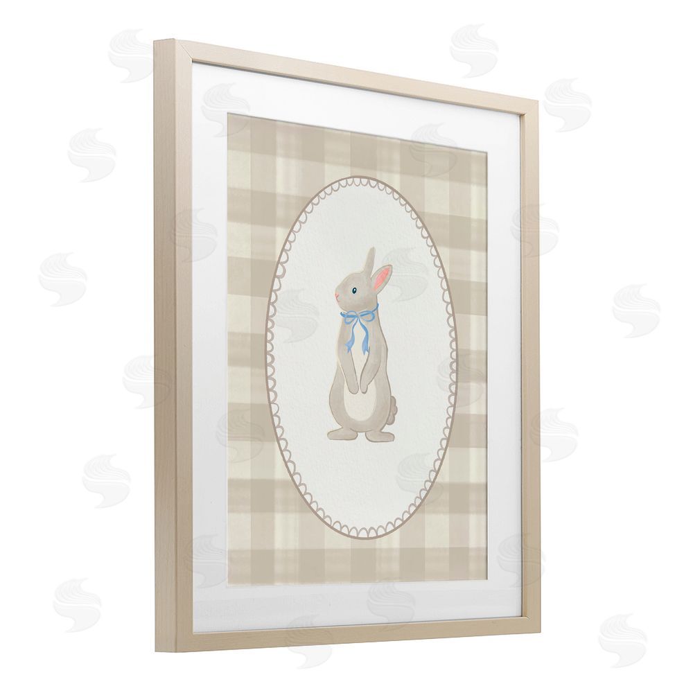 The Paper Curator Bunny on Green Plaid Birch Framed Print Under Glass with White Mat Wall Art