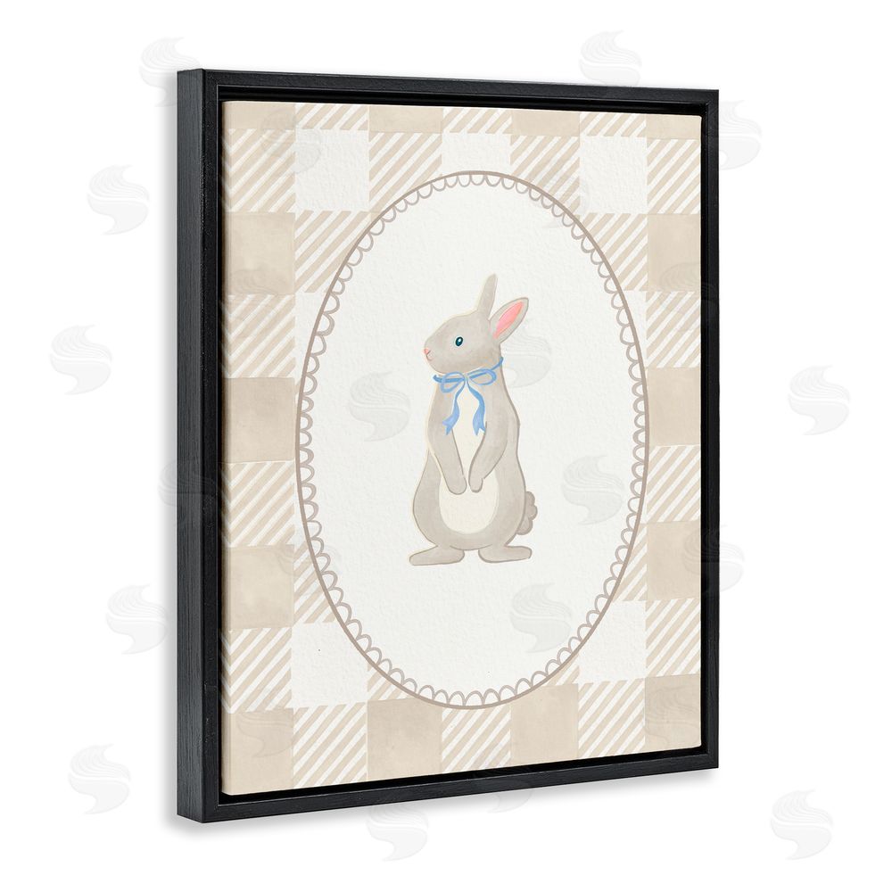 The Paper Curator Bunny on Green Gingham Black Floating Frame Canvas Wall Art Print