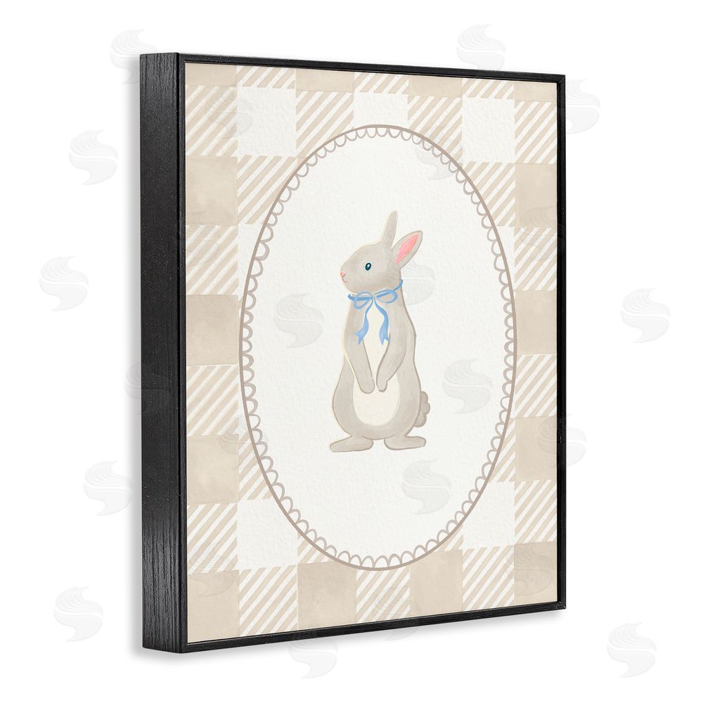 The Paper Curator Bunny on Green Gingham Black Framed Giclee Wall Art Print