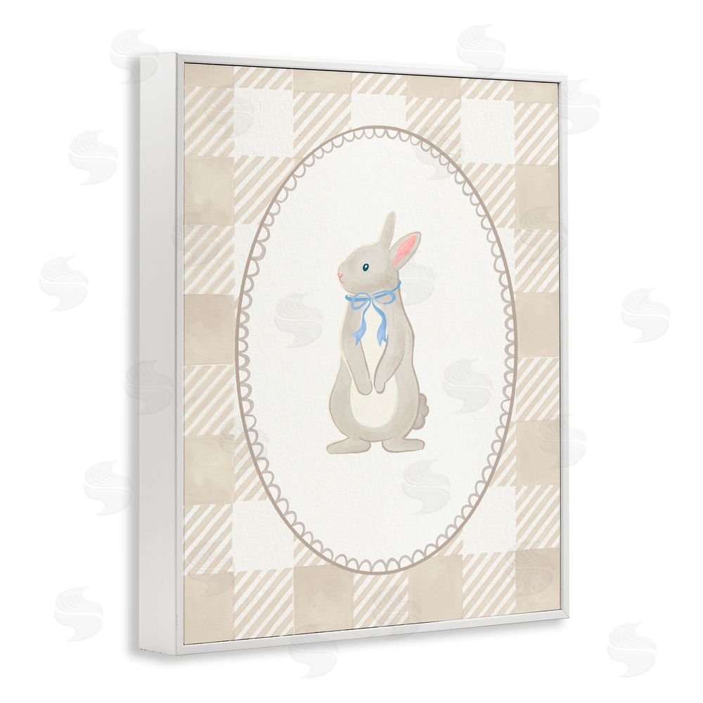 The Paper Curator Bunny on Green Gingham White Framed Giclee Wall Art Print