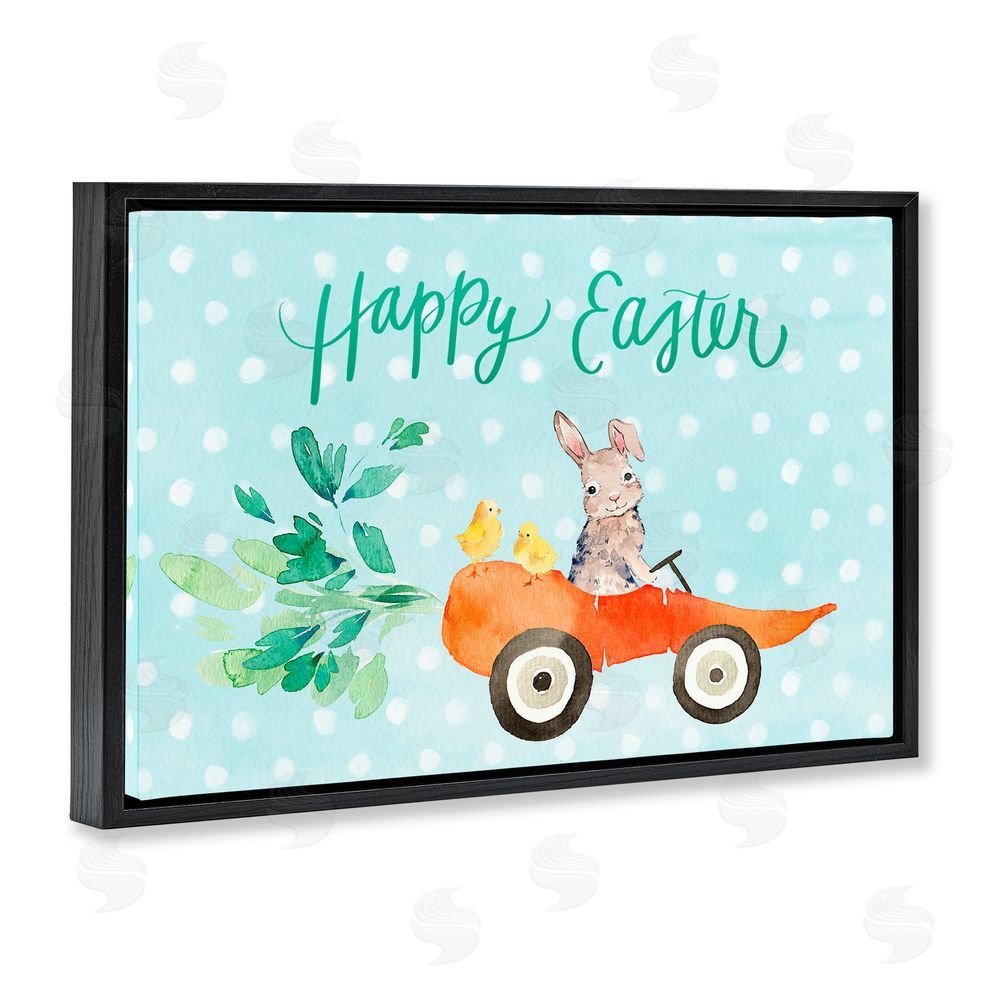 Heather Lee Chan Easter Carrot Car Bunny Black Floating Frame Canvas Wall Art Print