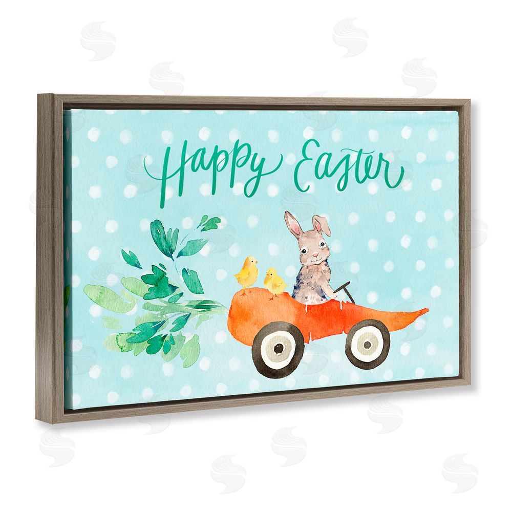 Heather Lee Chan Easter Carrot Car Bunny Brown Floating Frame Canvas Wall Art Print