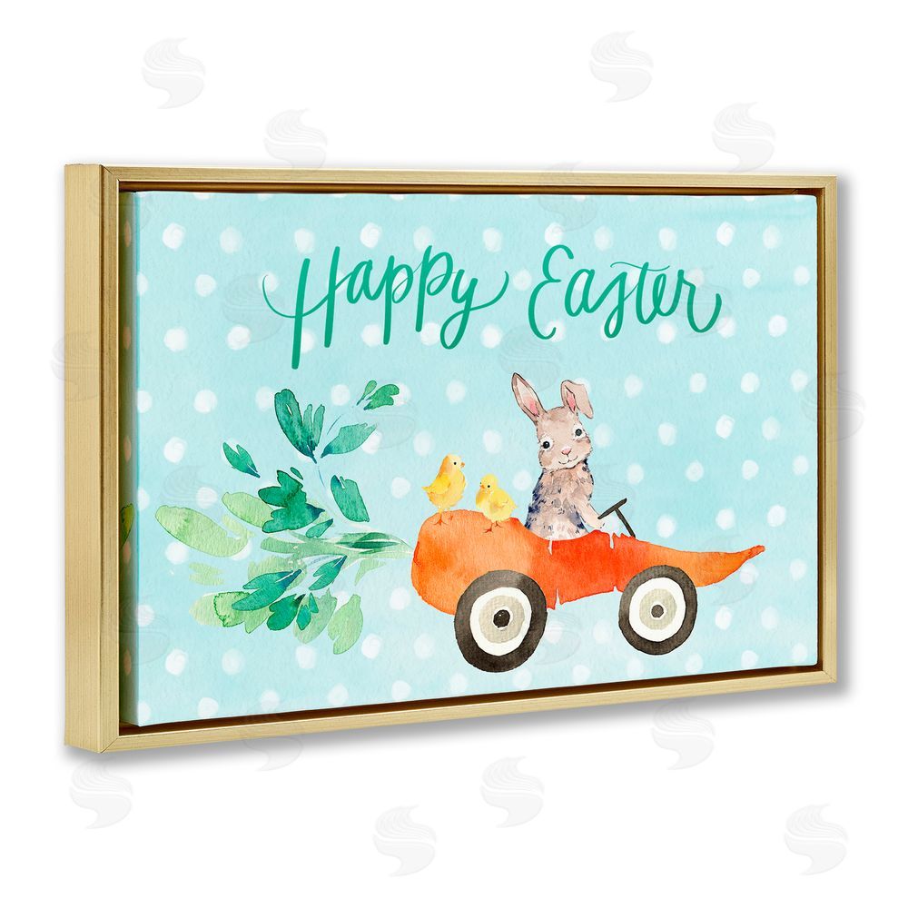 Heather Lee Chan Easter Carrot Car Bunny Gold Floating Frame Canvas Wall Art Print