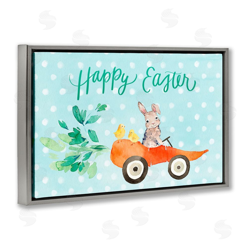Heather Lee Chan Easter Carrot Car Bunny Gray Floating Frame Canvas Wall Art Print