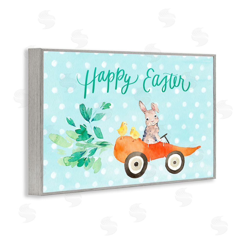 Heather Lee Chan Easter Carrot Car Bunny Gray Framed Giclee Wall Art Print