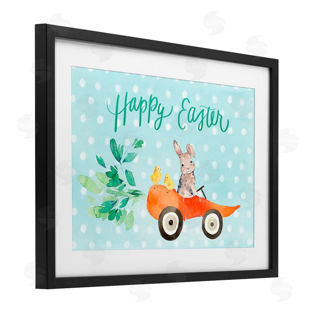 Heather Lee Chan Easter Carrot Car Bunny Black Framed Print Under Glass with White Mat Wall Art