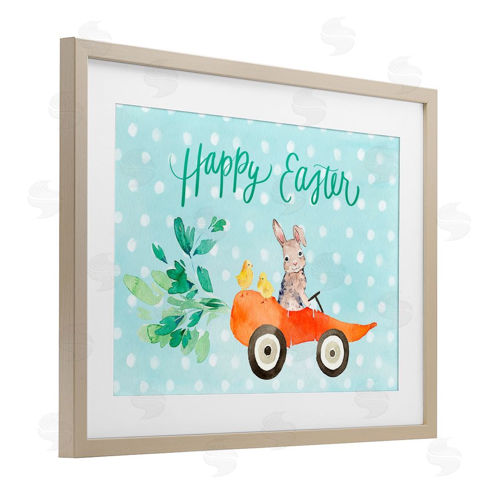 Heather Lee Chan Easter Carrot Car Bunny Birch Framed Print Under Glass with White Mat Wall Art