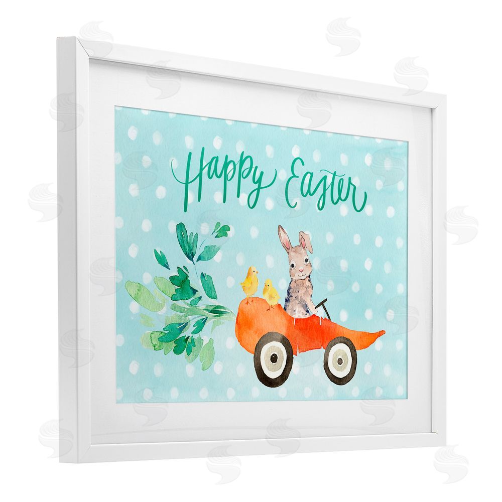 Heather Lee Chan Easter Carrot Car Bunny White Framed Print Under Glass with Mat Wall Art