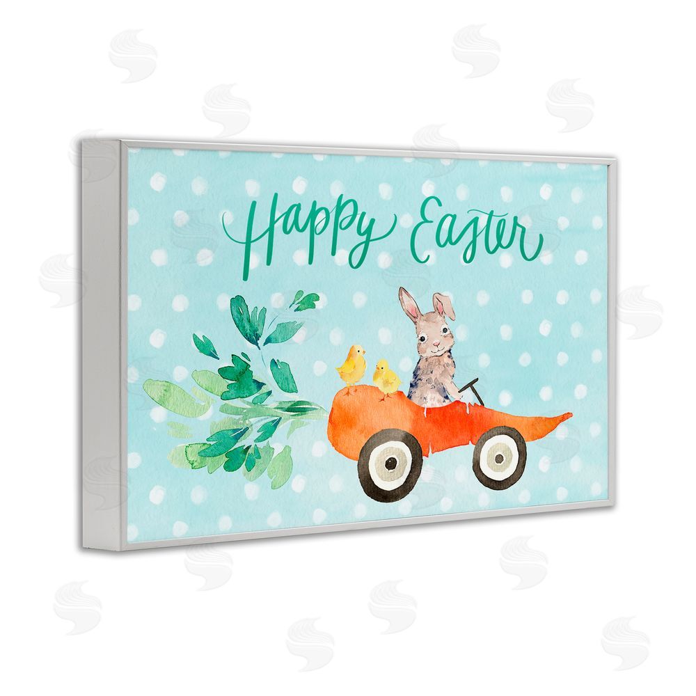 Heather Lee Chan Easter Carrot Car Bunny White Framed Giclee Wall Art Print