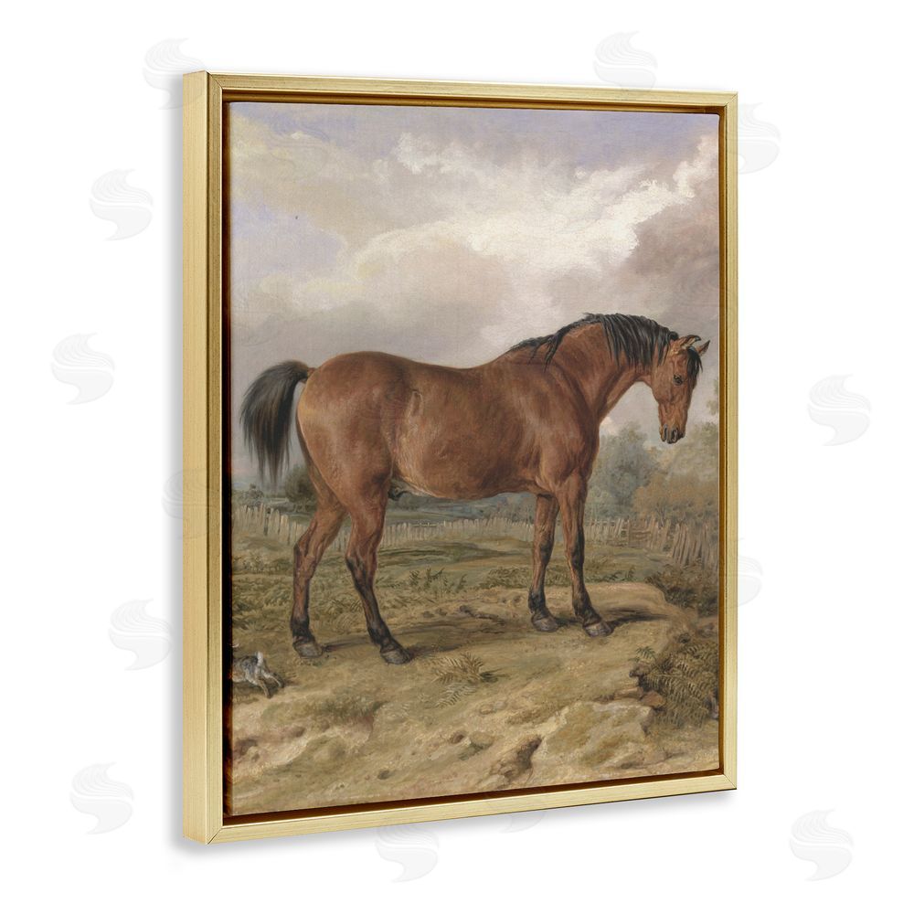 Corinne Haig Horse & Hare in Nature Gold Floating Frame Canvas Art Print
