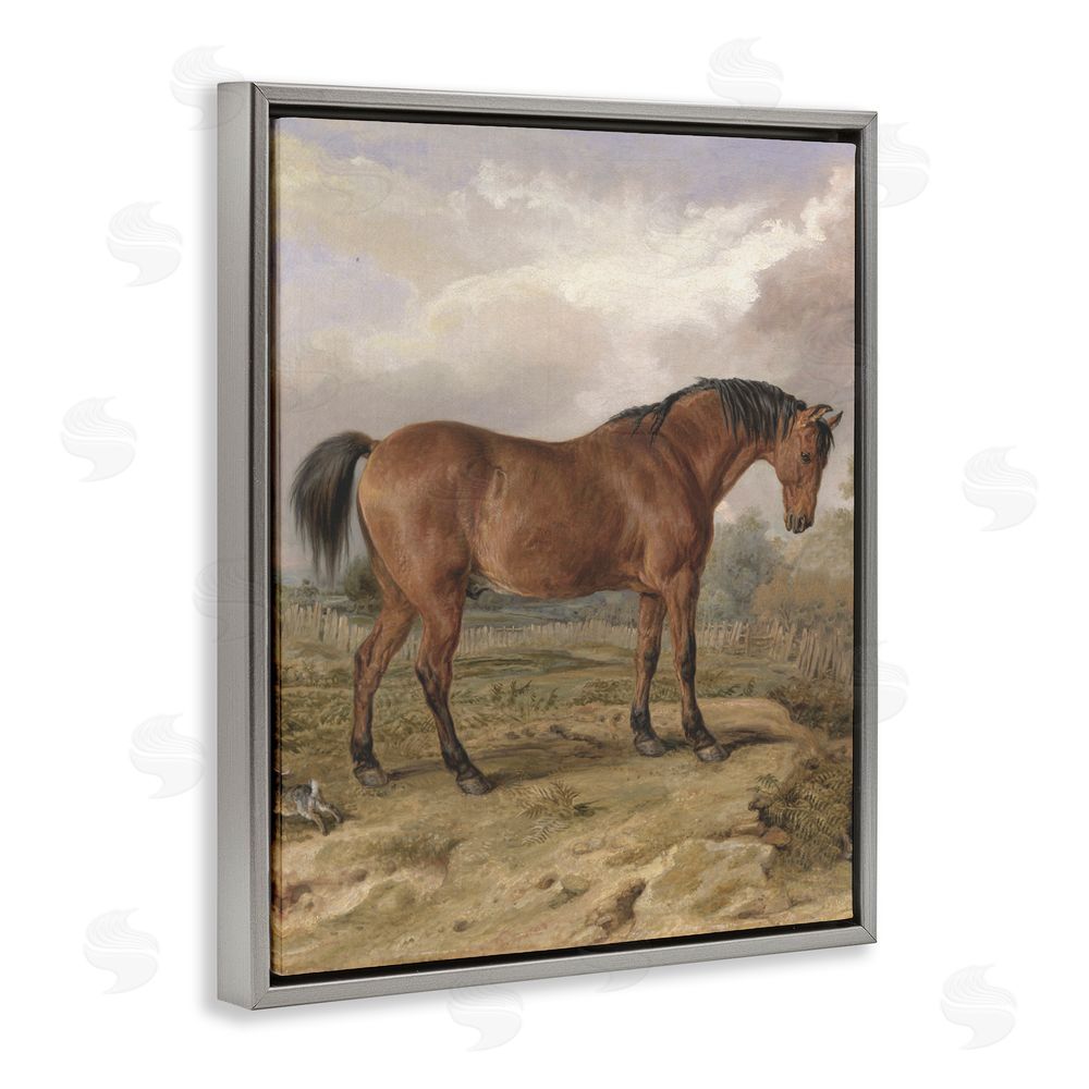 Corinne Haig Horse & Hare in Nature Gray Floating Frame Canvas Art Print