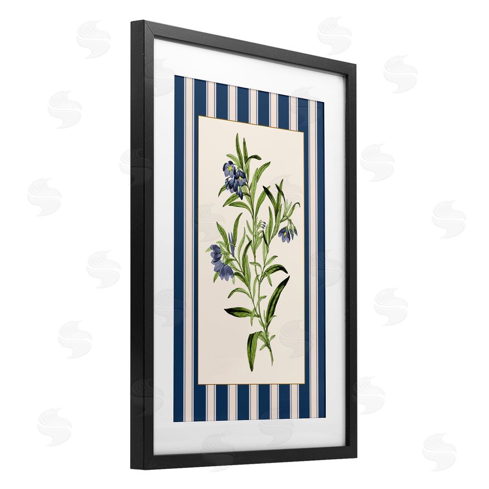 Corinne Haig Vintage Plant over Stripes Black Framed Print Under Glass Art
