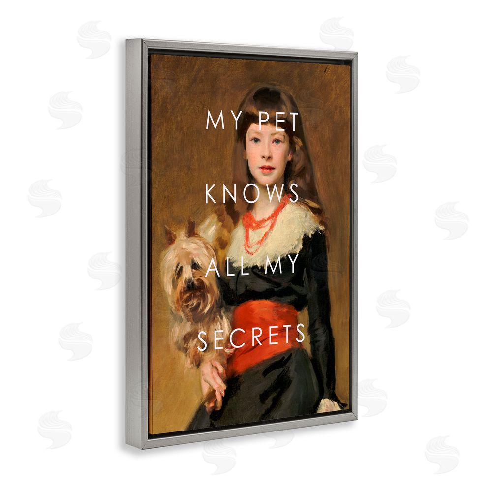 Corinne Haig My Pet Knows All My Secrets Gray Floating Frame Canvas Art Print