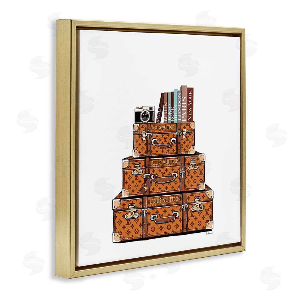 Amanda Greenwood Vintage Glam Luggage Stack Gold Floating Frame Canvas Wall Art Print