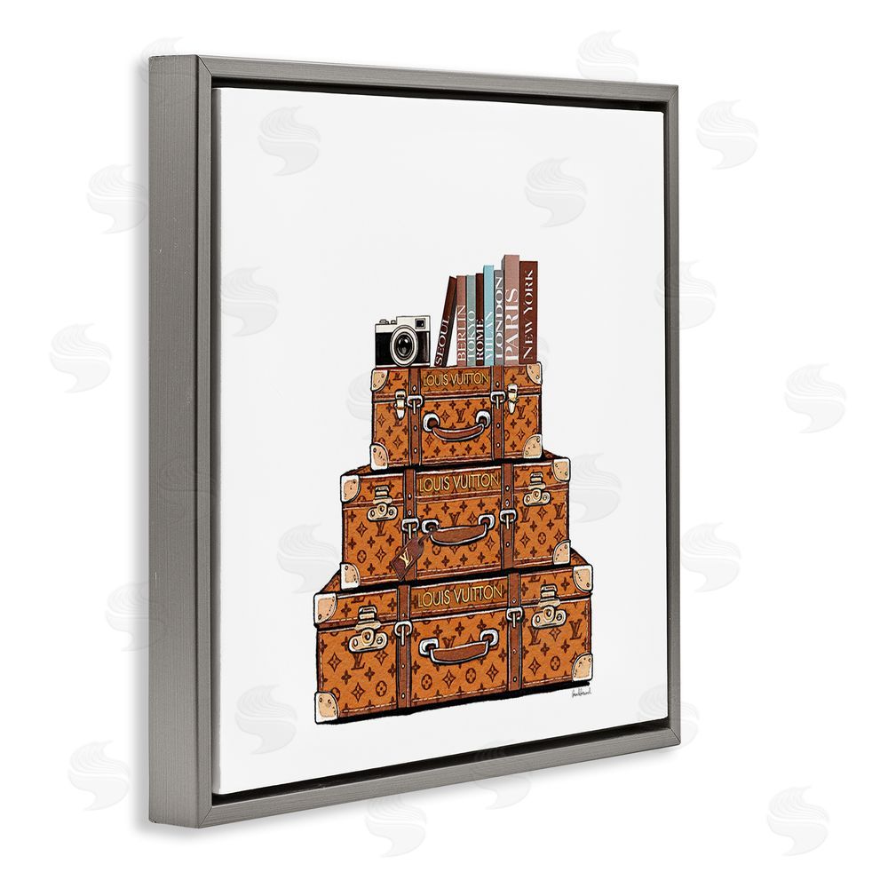 Amanda Greenwood Vintage Glam Luggage Stack Gray Floating Frame Canvas Wall Art Print