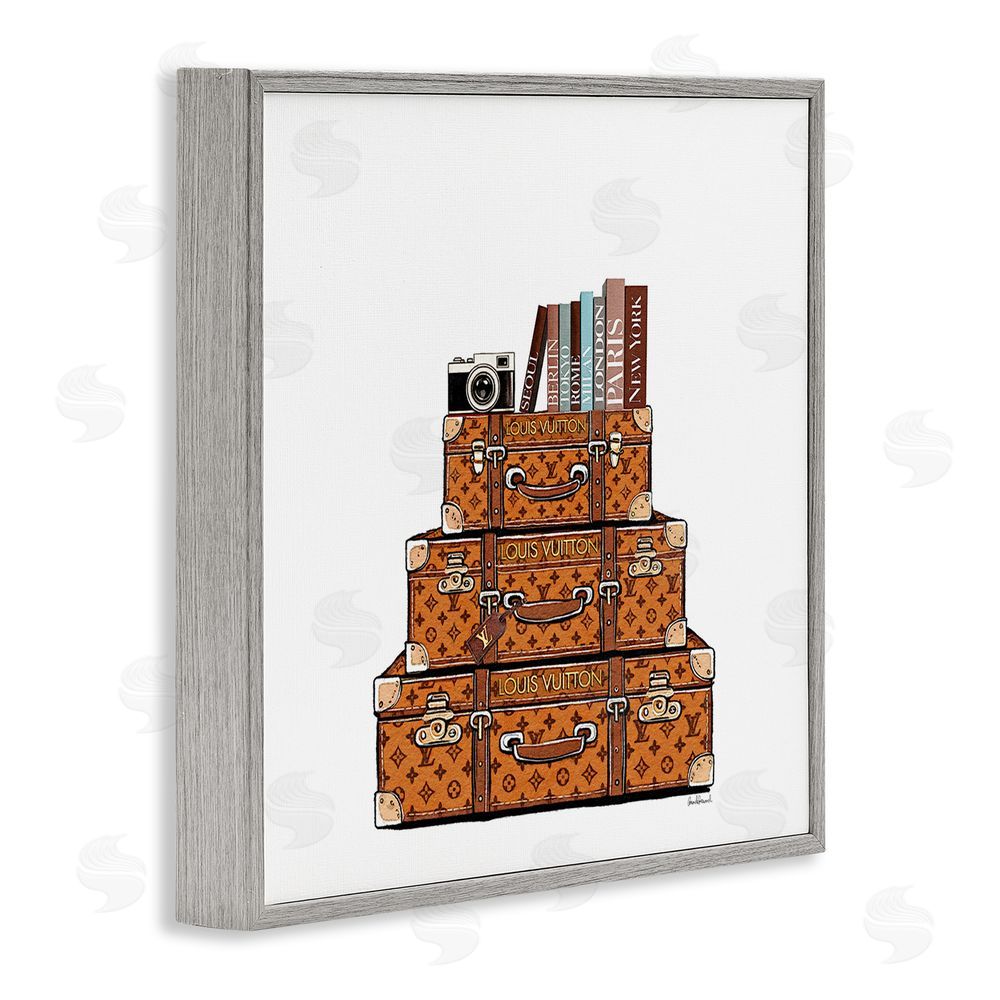 Amanda Greenwood Vintage Glam Luggage Stack Gray Framed Giclee Wall Art Print