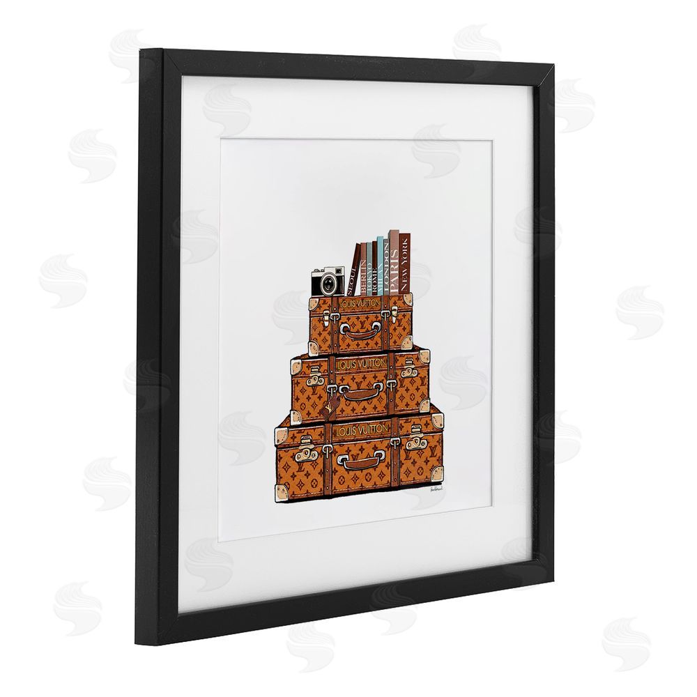 Amanda Greenwood Vintage Glam Luggage Stack Black Framed Print Under Glass with White Mat Wall Art