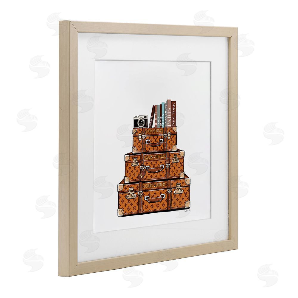 Amanda Greenwood Vintage Glam Luggage Stack Birch Framed Print Under Glass with White Mat Wall Art