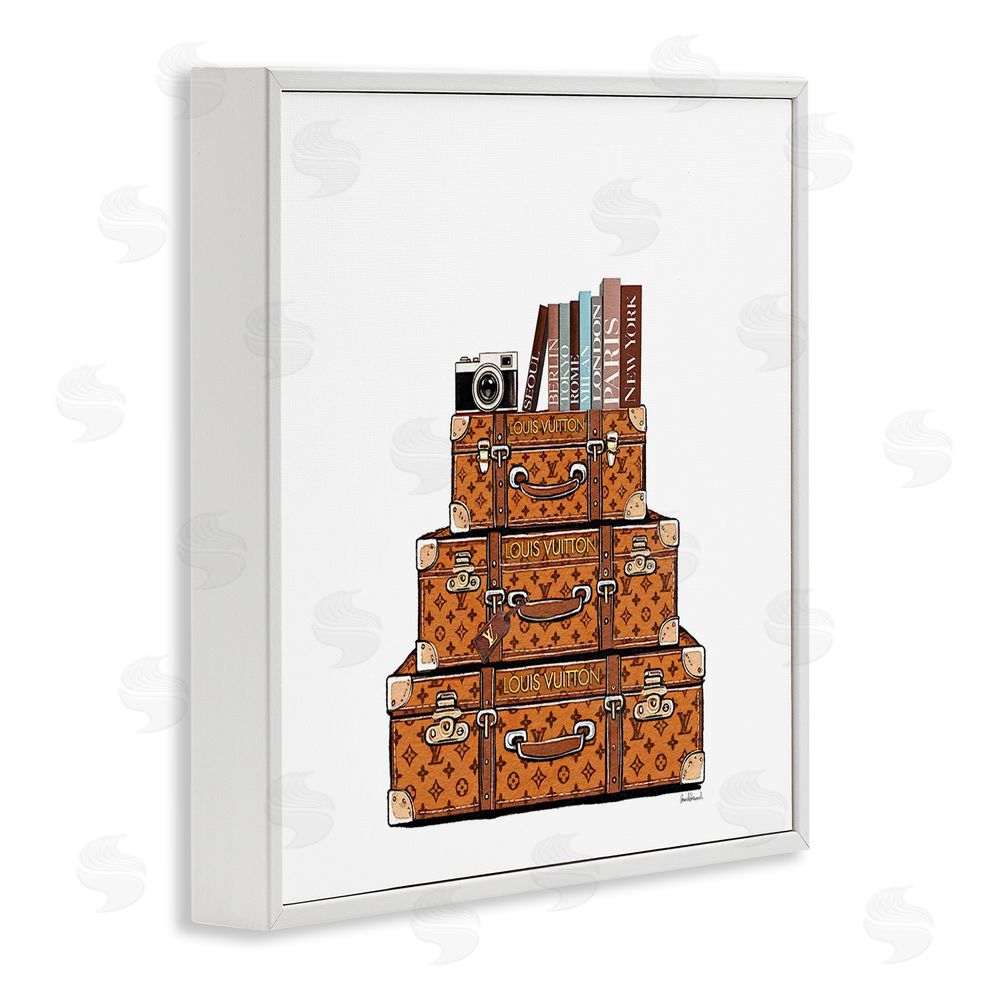 Amanda Greenwood Vintage Glam Luggage Stack White Framed Giclee Wall Art Print
