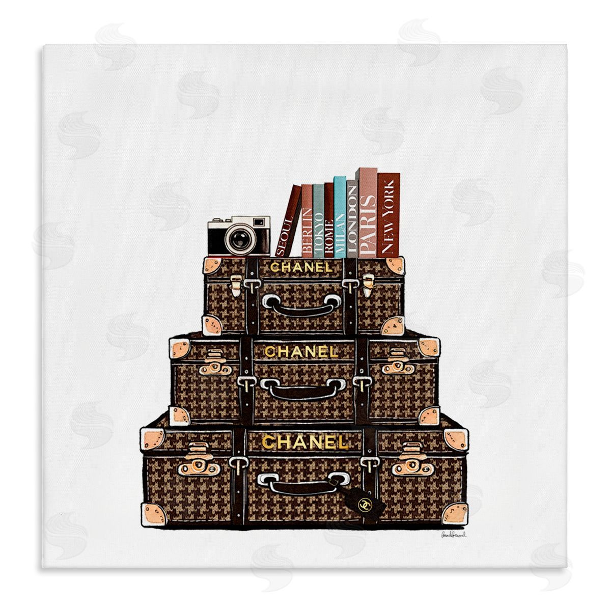 Amanda Greenwood Travel Vintage Luggage & Books Canvas Wall Art Print