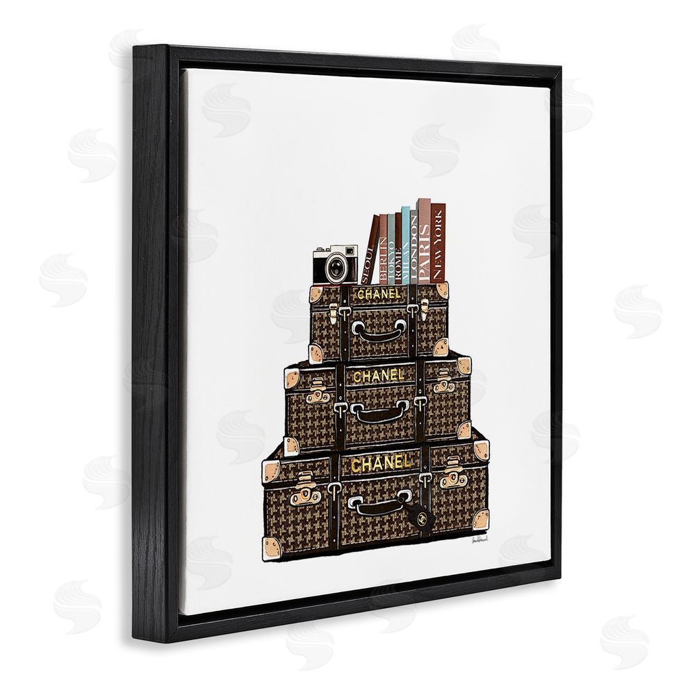 Amanda Greenwood Travel Vintage Luggage & Books Black Floating Frame Canvas Wall Art Print