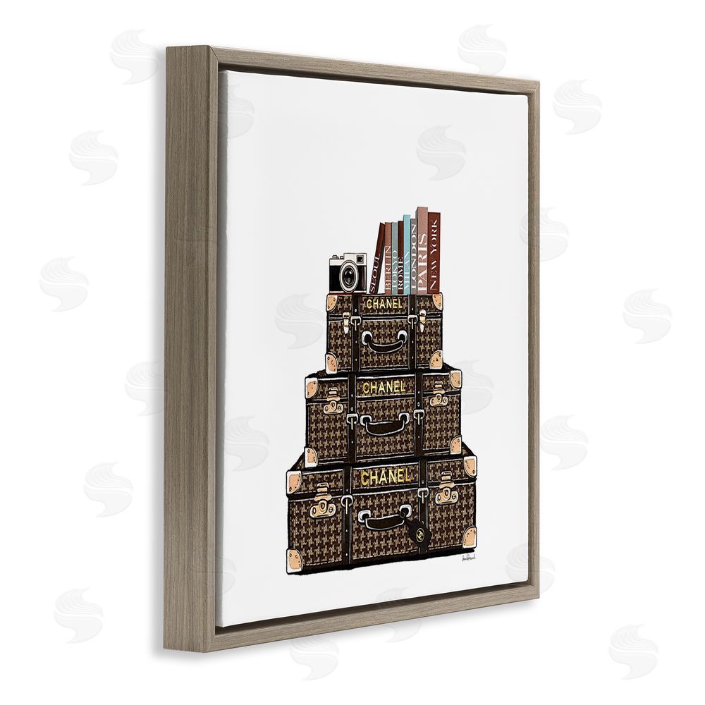 Amanda Greenwood Travel Vintage Luggage & Books Brown Floating Frame Canvas Wall Art Print