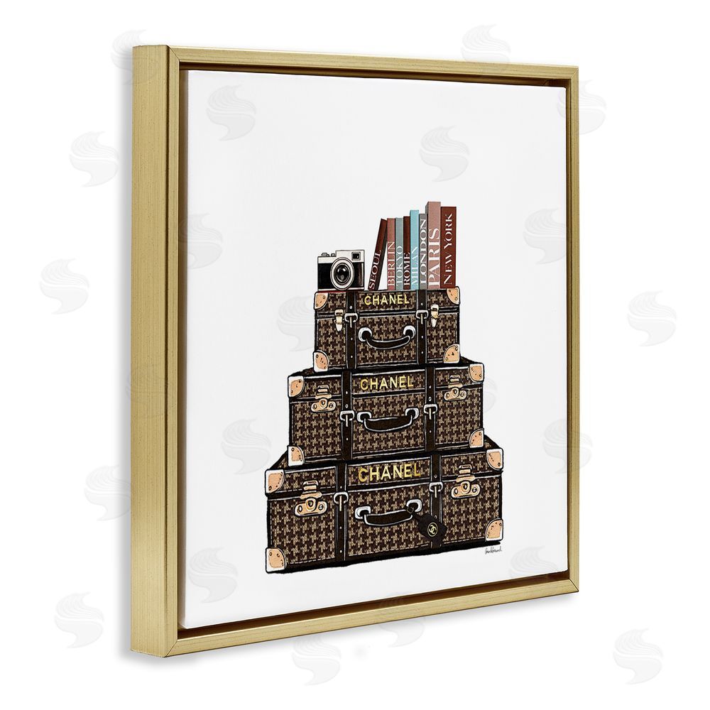 Amanda Greenwood Travel Vintage Luggage & Books Gold Floating Frame Canvas Wall Art Print