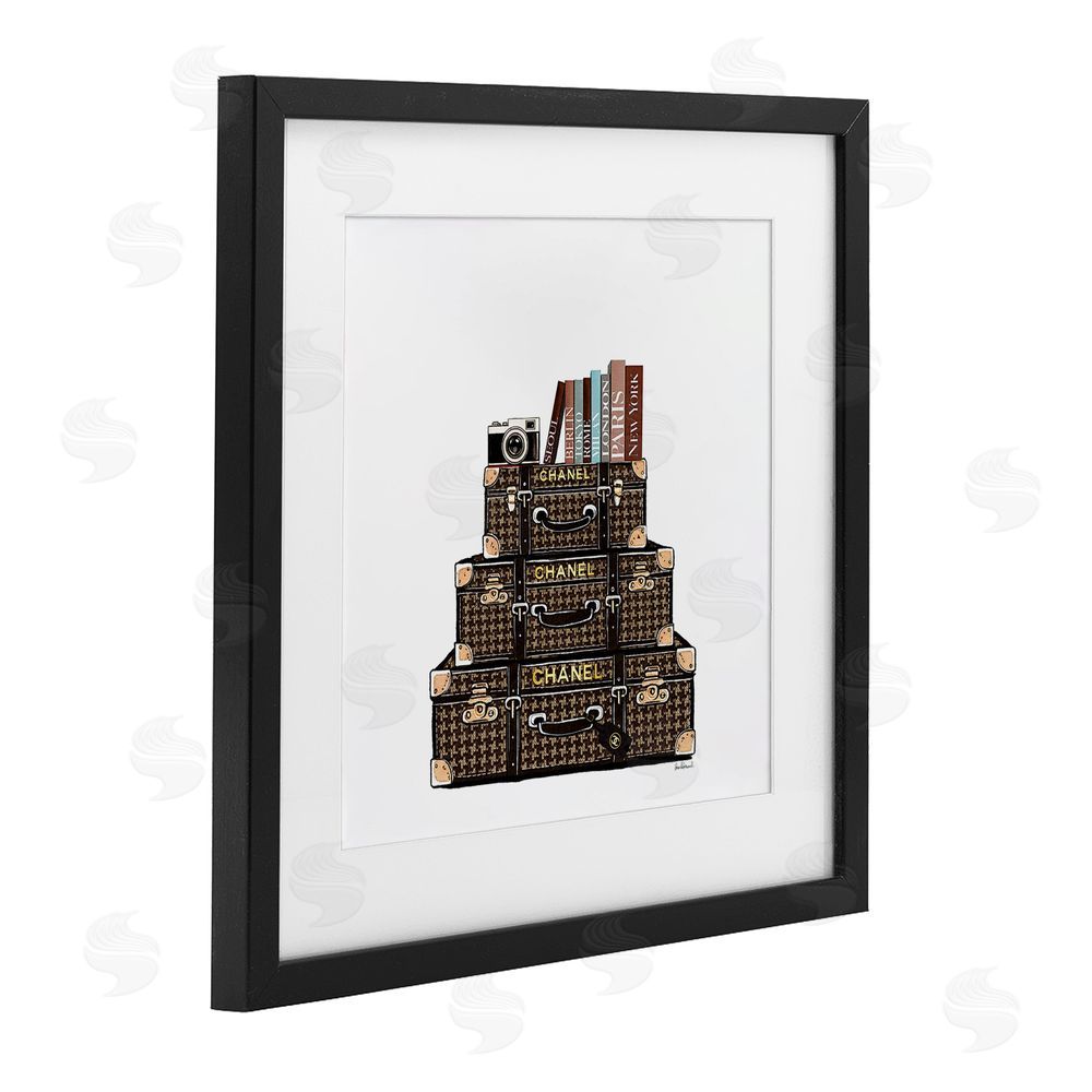 Amanda Greenwood Travel Vintage Luggage & Books Black Framed Print Under Glass with White Mat Wall Art