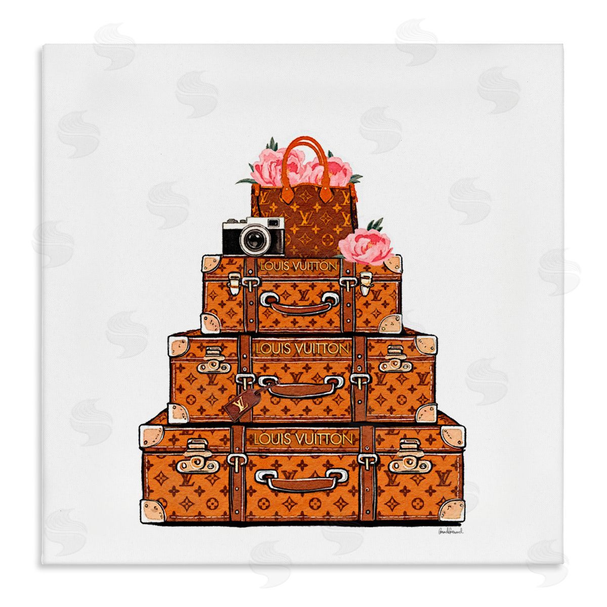 Amanda Greenwood Stacked Luggage with Floral Handbag Canvas Wall Art Print