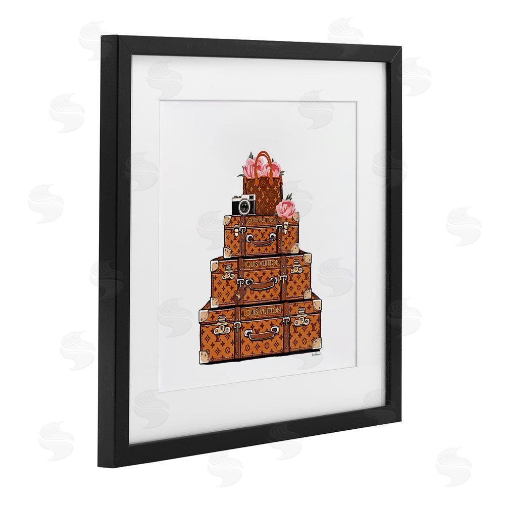 Amanda Greenwood Stacked Luggage with Floral Handbag Black Framed Print Under Glass with White Mat Wall Art