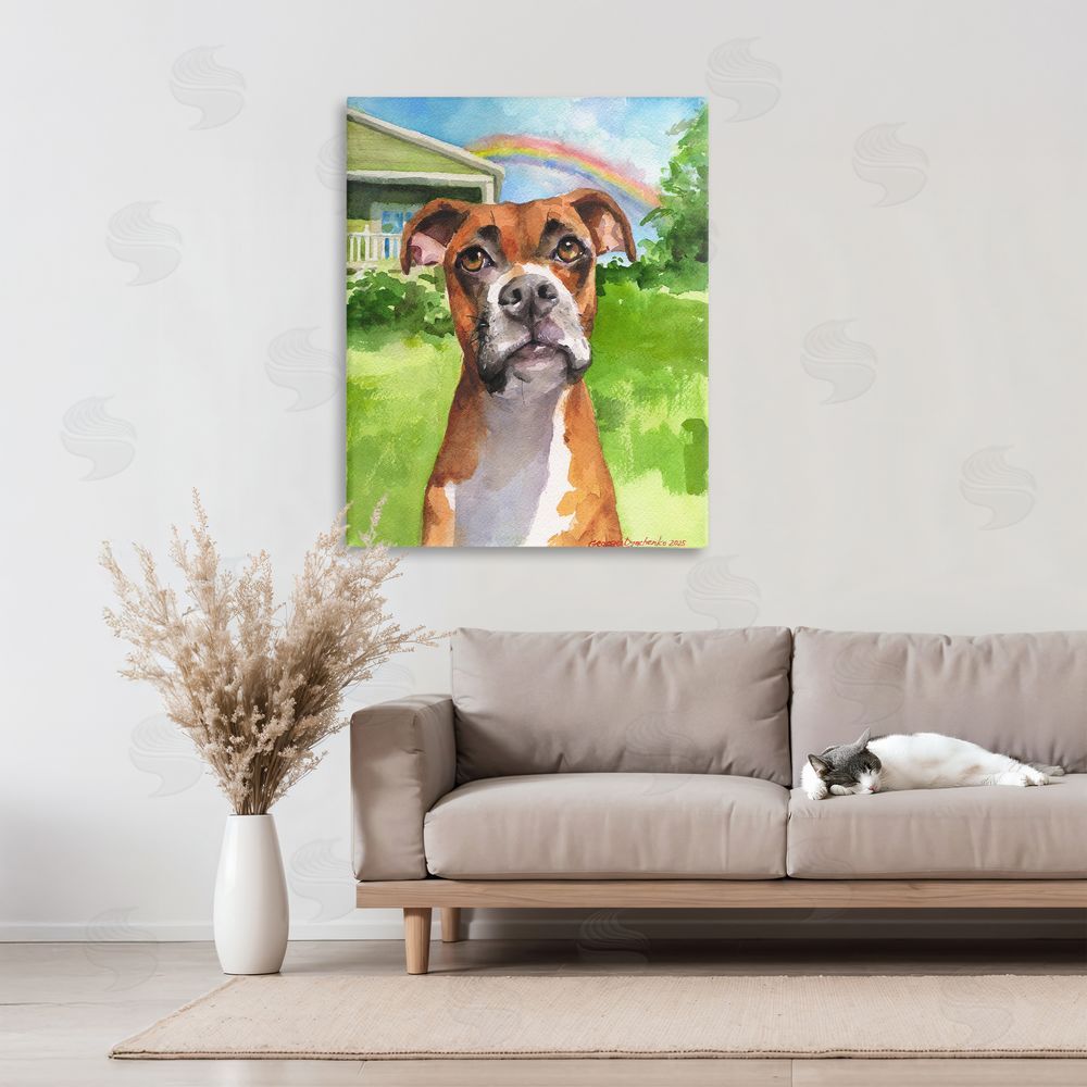 George Dyachenko Boxer and Rainbow Portrait Canvas Art on Wall