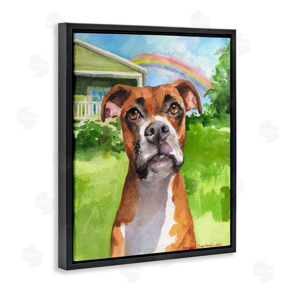 George Dyachenko Boxer and Rainbow Portrait Black Floating Frame Canvas Wall Art Print